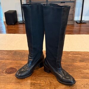 Franco Sarto Black Leather + Elastic Vintage Tall Boots Size 7.5